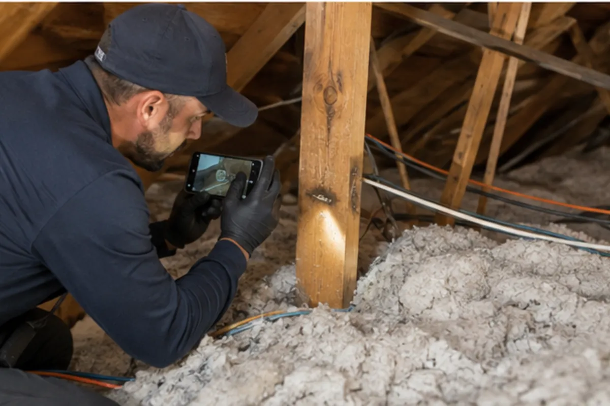 Houston attic rodent evidence inspection near a possible entry route