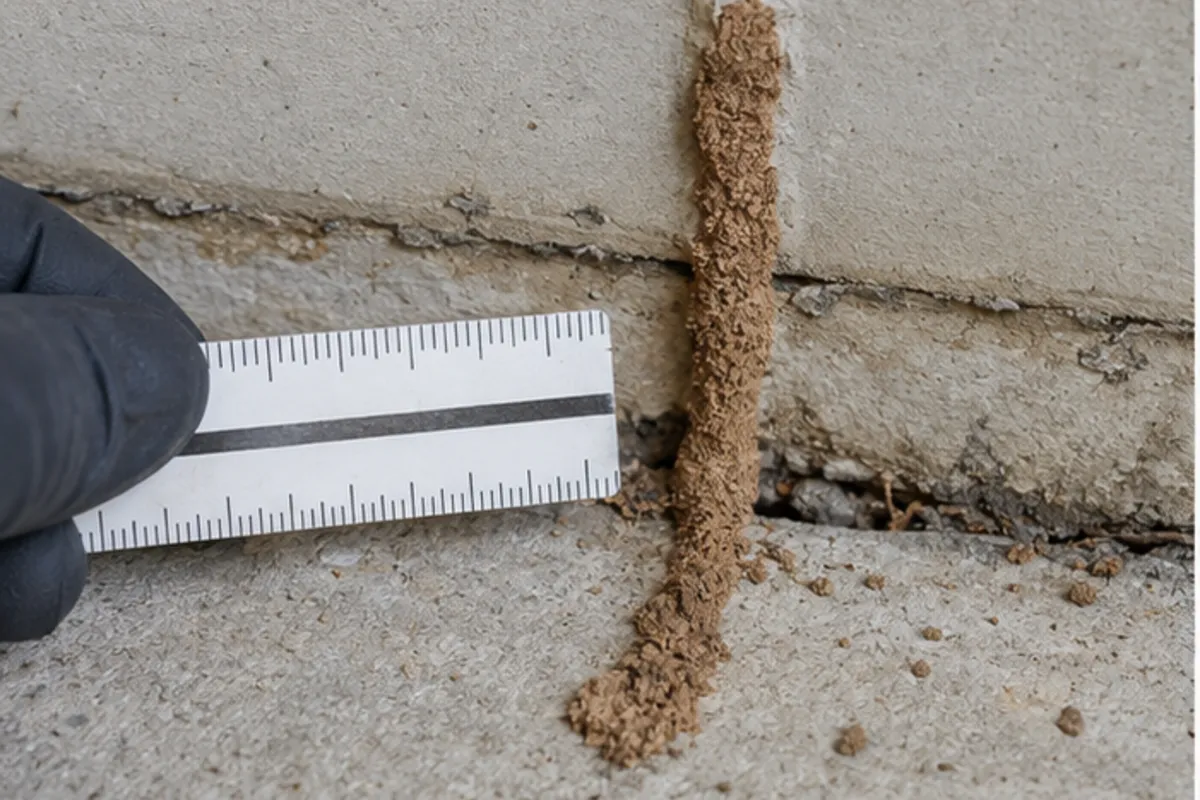 Termite mud tube evidence documented along a Houston slab edge
